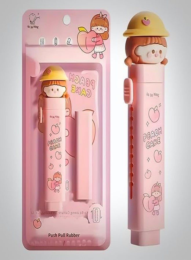 Krishope Cartoon Shaped Cute Erasers Push Pull Design Retractable Erasers Pastel Aesthetic Pencil Eraser Cute Rubber for Kids Students School Office Stationery (Peach Cake Pink) - Image 1